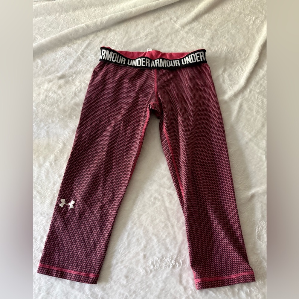 Under Armour Neon Pink Black Leggings 14/16 Girls